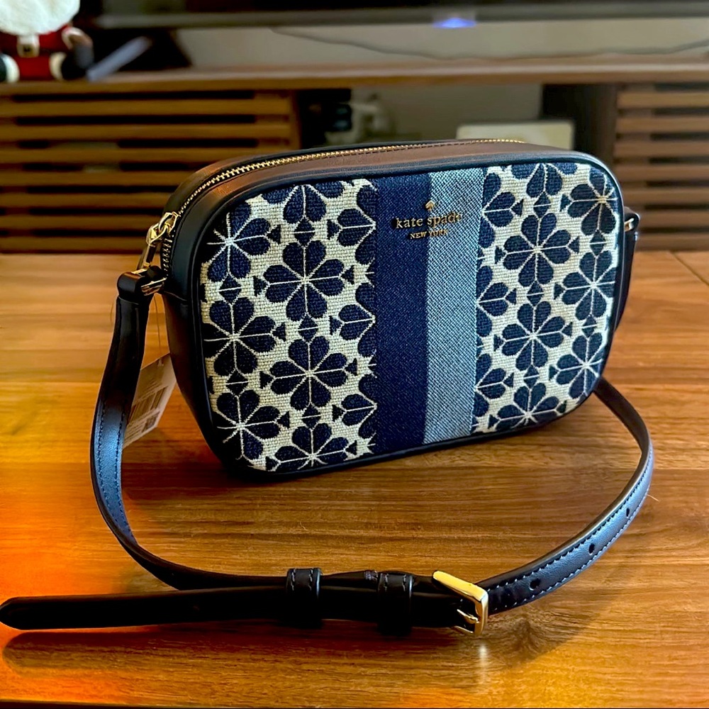 NWT Kate Spade jacquard flower mini camera bag, Blue Multi